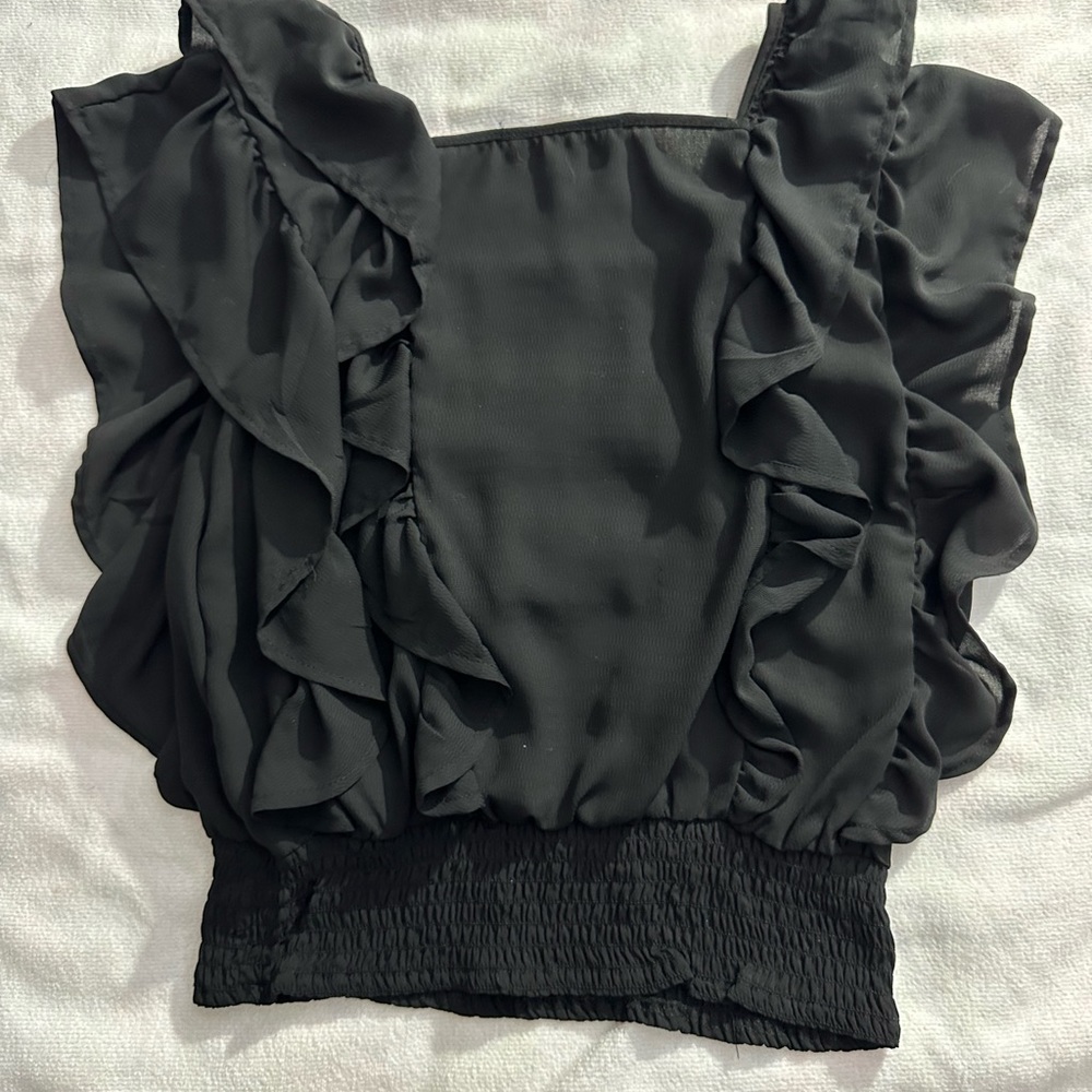 Haute Monde Black Ruffled Square-Neck Blouse - Picture 3 of 5